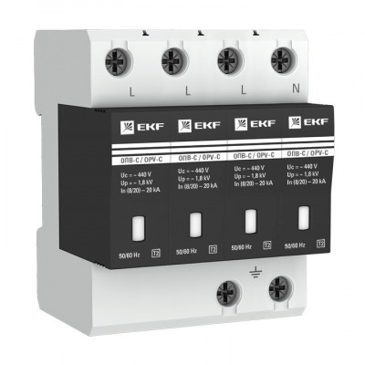 Ограничитель импульсных напряжений ОПВ-C/4P In 20кА 400В с сигн EKF PROxima