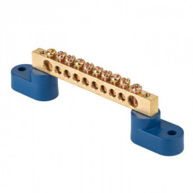 Шина "0" N (6х9мм) 10 отверстий латунь 2 синих угловых изолятора EKF PROxima