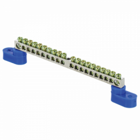 Шина "0" N (6x9мм) 20 отв цинк 2 синих угловых изолятора EKF PROxima