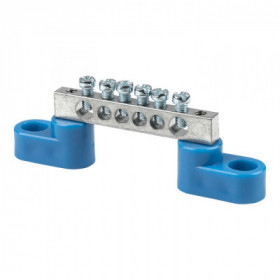 Шина "0" N (6x9мм) 6 отв цинк 2 синих угловых изолятора EKF