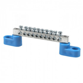 Шина "0" N (6x9мм) 10 отв цинк 2 синих угловых изолятора EKF