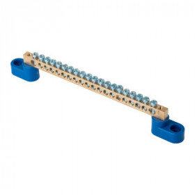 Шина "0" N (6x9мм) 20 отв латунь 2 синих угловых изолятора розн стикер EKF