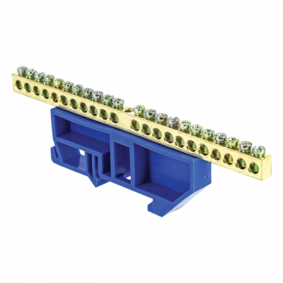 Шина "0" N (6х9мм) 22 отверстия латунь синий изолятор на DIN-рейку EKF PROxima