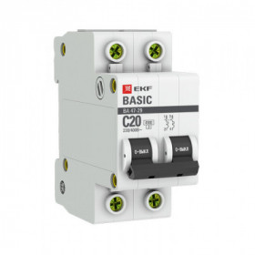 Автоматический выключатель 2P 20А (C) 4 5кА ВА 47-29 EKF Basic