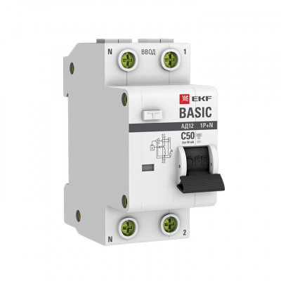 Автоматический выключатель дифференциального тока 1P+N 50А 30мА тип АС х-ка C эл 4 5кА АД-12 EKF Basic