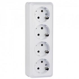 Рим Розетка 4-местная 16А с заземлением белая EKF