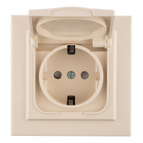Минск Розетка 1-местная СП с/з с крышкой 16А бежевая с защ штор IP44 EKF