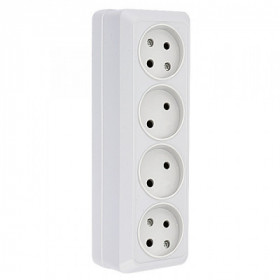 Рим Розетка 4-местная 10А без заземления белая EKF