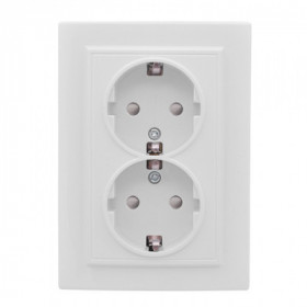 Минск Розетка 2-местная СП с заземлением 16А белая с защ штор EKF Basic