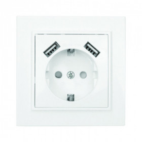 Минск Розетка 1-местная СП с/з 16А белая с защ штор с 2 USB 2 1А EKF