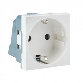Розетка 45х45 с заземлением 90 градусов белая EKF