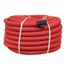 Труба гофр двустенная ПНД/ПНД гибкая с протяжкой d50 мм (50 м) красная EKF-Plast