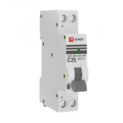 Дифференциальный автомат АВДТ-63М 25А/ 10мА (1мод хар C электронный тип AС) 6кА EKF PROxima