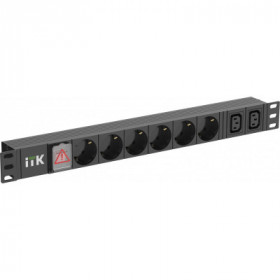 ITK PDU 6 розеток немецкий стандарт + 2 С13 c LED выключателем 1U вход С14 без кабеля алюминиевый профиль