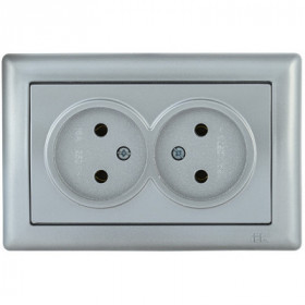 Розетка 2-местная РС20-1-0-БС без заземляющего контакта 10А BOLERO серебряный IEK
