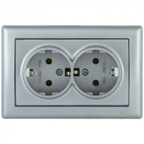 Розетка 2-местная РС21-1-0-БС с заземляющим контактом 16А BOLERO серебряный IEK