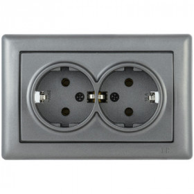 Розетка 2-местная РС21-1-0-БА с заземляющим контактом 16А BOLERO антрацит IEK