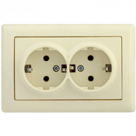 Розетка 2-местная РС21-1-0-БК с заземляющим контактом 16А BOLERO кремовый IEK