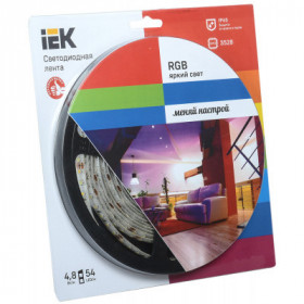 Лента светодиодная 5м блистер LSR-3528RGB54-4.8-IP65-12V IEK-eco
