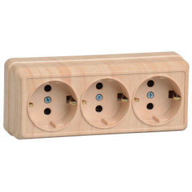 Розетка 3-местная для открытой установки РС23-3-ОС с заземляющим контактом 16А ОКТАВА сосна IEK
