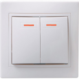 Выключатель 2-клавишный с индикацией ВС10-2-1-КБ 10А КВАРТА белый IEK