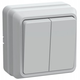 Выключатель 2-клавишный для открытой установки ВС20-2-0-ОБ 10А ОКТАВА белый IEK