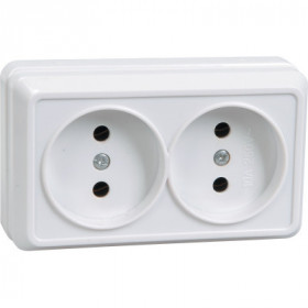 Розетка 2-местная для открытой установки РС22-2-ОБ без заземляющего контакта 10А ОКТАВА белый IEK