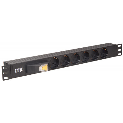 ITK PDU 6 розеток DIN49440 (нем. станд.). с автоматом на 10А.1U. без шнура. вх. IEC320 C14. алюминиевый профиль. черный