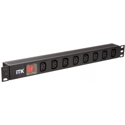 ITK PDU 8 розеток C13 с LED выключателем.1U. вх. С14. без шнура. алюминиевый профиль