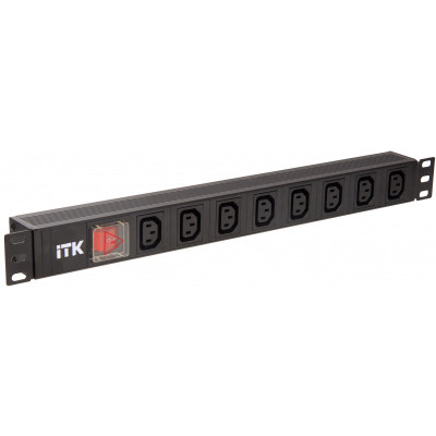 ITK PDU 7 розеток C13 с LED выключателем.1U. вх. С14. без шнура. алюминиевый профиль