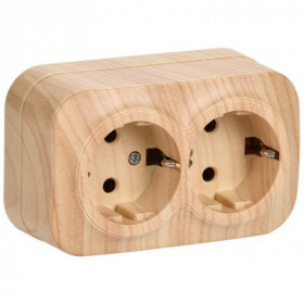 Розетка двухместная для открытой установки РС22-3-ХС с заземлением 16А GLORY сосна IEK