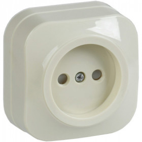 Розетка одноместная для открытой установки РСш20-2-ХК без заземления с защитной шторкой 10А GLORY кремовый IEK