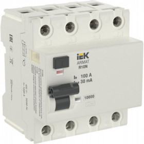 ARMAT Выключатель дифференциального тока R10N 4P 100А 30мА тип AC IEK ARMAT Выключатель дифференциального тока R10N 4P 100А 30мА тип AC IEK