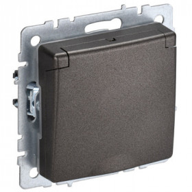 BRITE Розетка 1-местная с заземлением с защитными шторками и крышкой 16А IP20 РСбш10-3-БрТБ темная бронза IEK