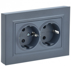 BRITE Розетка 2-местная с заземлением с защитными шторками 16А в сборе РСш12-3-БрМ маренго IEK