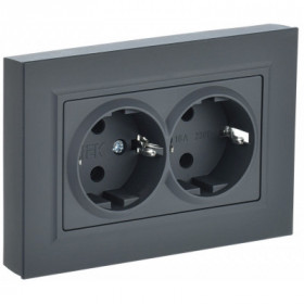 BRITE Розетка 2-местная с заземлением без защитных шторок 16А в сборе РС12-3-БрГ графит IEK