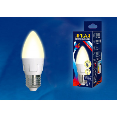 LED-C37 7W WW E27 FR PLP01WH картон