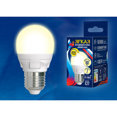 LED-G45 7W 3000K E27 FR DIM PLP01WH картон