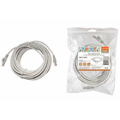 Патч-корд народный U UTP Cat 5e 4PR 24AWG PVC. литой 10 м. серый