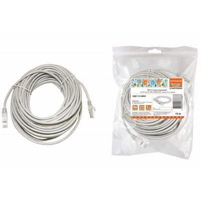 Патч-корд народный U UTP Cat 5e 4PR 24AWG PVC. литой 15 м. серый