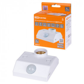 Датчик движения стена с патр. ДДСПт-01 60Вт. 10-300с. 6м. 3+Лк. 120(сбоку)+360(сверху)гр. IP20. TDM