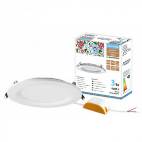 Светильник ультратонкий встраиваемый светодиодный "Даунлайт НАРОДНЫЙ" СВО п (белый) 3Вт 6000К