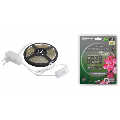 Комплект светодиодной ленты SMD2835-60 LED м-12 В-4.8 Вт м-IP65-3000 К (5 м). 24 Вт TDM