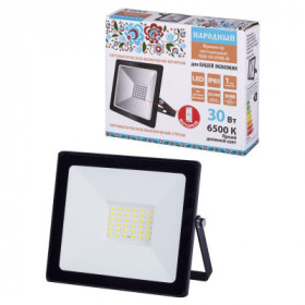Прожектор светодиодный СДО-04-030Н-Ф (с фотореле) 30 Вт. 6500 К. IP65. черный. Народный