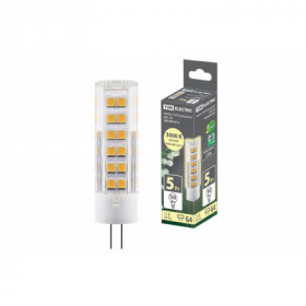Лампа светодиодная G4-5 Вт-AC DC 12 В-3000 К. SMD. 16x57 мм TDM