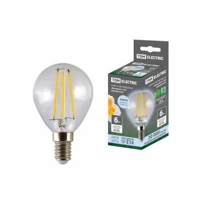 Лампа светодиодная "Филамент" G45-6 Вт-230 В-4000 К–E14 TDM
