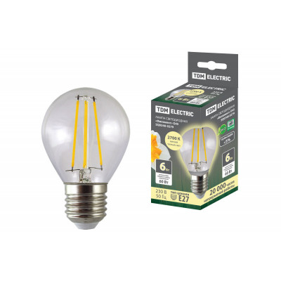 Лампа светодиодная "Филамент" G45-6 Вт-230 В-2700 К–E27 TDM