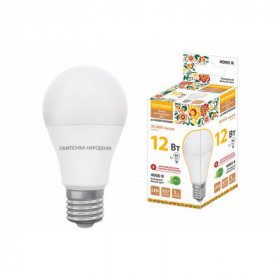 Лампа светодиодная НЛ-LED-A60-12 Вт-230 В-4000 К-Е27. (60х108 мм). Народная