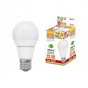 Лампа светодиодная НЛ-LED230-A60-7 Вт-230 В-4000 К-Е27. (60х106 мм). Народная