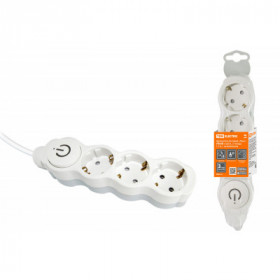 Удлинитель бытовой "Люкс" УЛ03В выкл. 3 гнезда. 1.5м. с з. с з ш. ПВС 3х1мм2 16А 250В бело-серый TDM